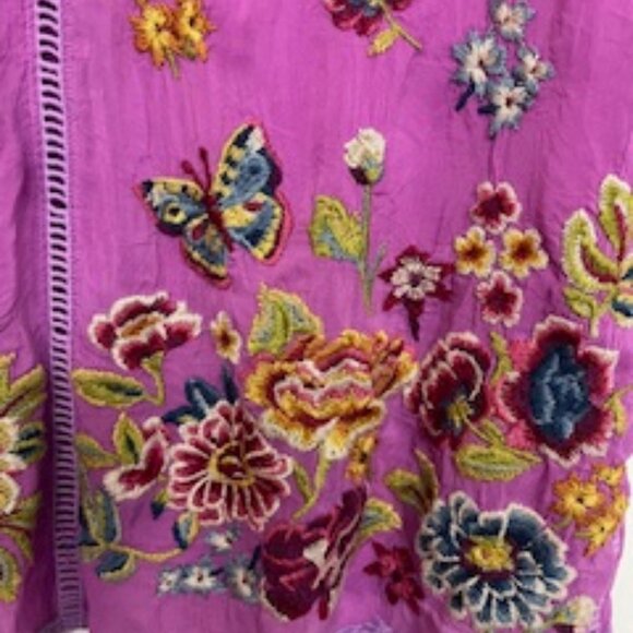 Johnny Was Stunning Embroidered Top Sz MED Purple - Picture 7 of 13
